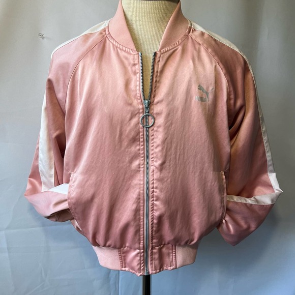PUMA Pink and White Satin Bomber Jacket Size Small - Picture 3 of 11